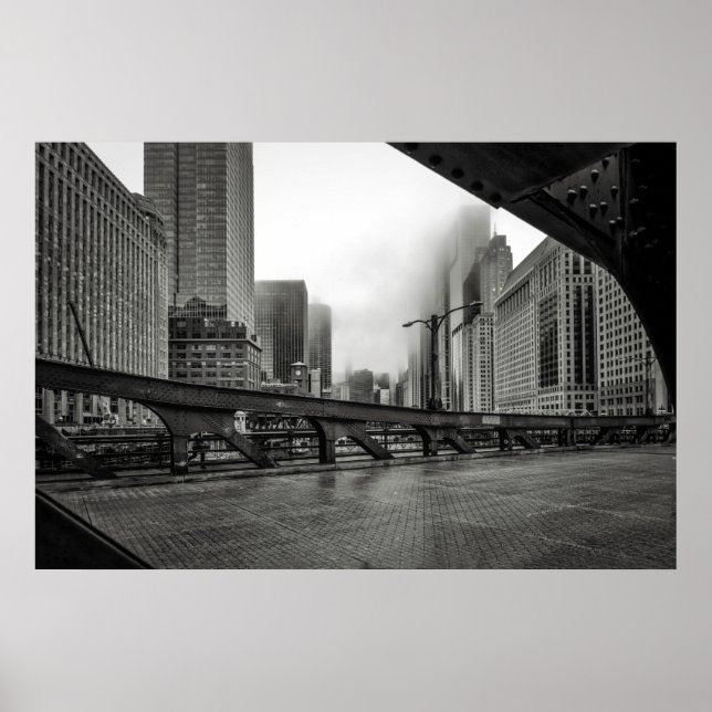 Póster Fotografía de Black and White Chicago View (Frente)