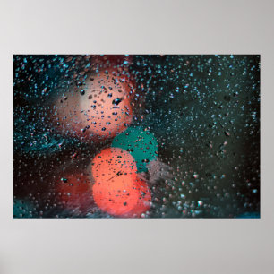 Póster Fotografía de Bokek de gotas de agua en vidrio tra