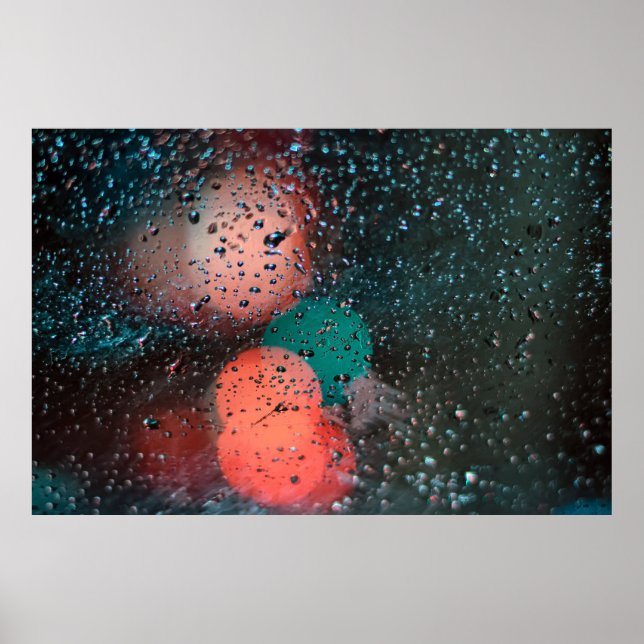 Póster Fotografía de Bokek de gotas de agua en vidrio tra (Frente)