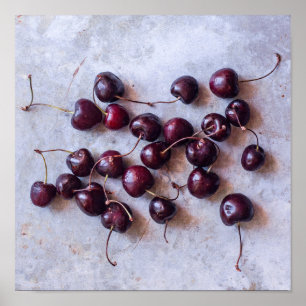 Póster Fotografía de Cerezas Rojas Frescas