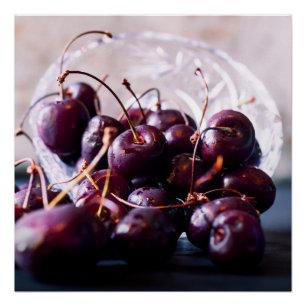 Póster Fotografía de Cerezas Rojas Frescas