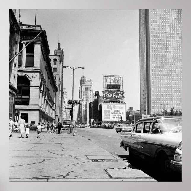 Póster Fotografía de época de la avenida Michigan 1963 de (Frente)