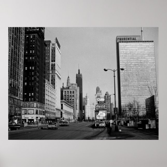 Póster Fotografía de época de la avenida Michigan 1964 de (Frente)