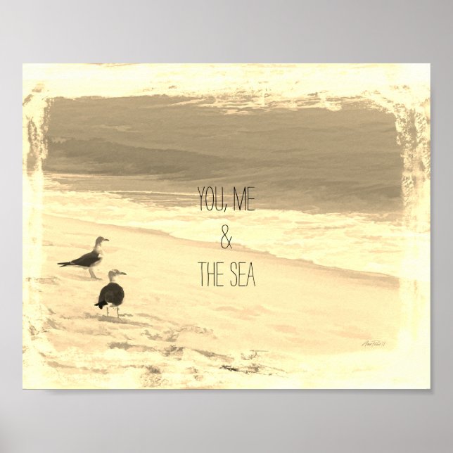 Póster fotografía de la cita de la playa del poster sepia (Frente)