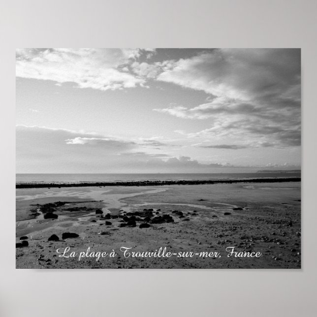 Póster Fotografía de la playa de Francia en blanco negro (Frente)