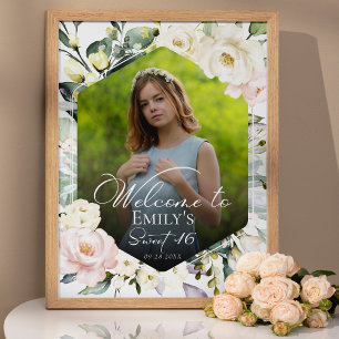 Póster Fotografía de marco floral verde dulce 16 signo de