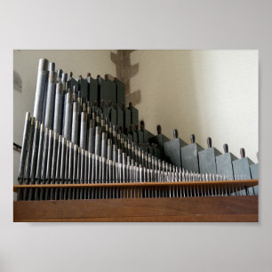 Póster Fotografía de mecánica musical de órgano de tubos 