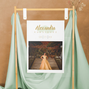Póster Fotografía de Mint Green y Gold Quinceanera