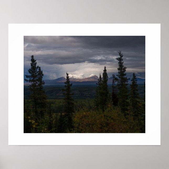 Póster Fotografía de montañas iluminadas (Frente)