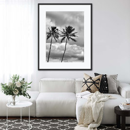 Póster Fotografía de palmeras tropicales negras y blancas