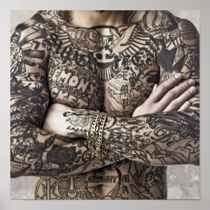 Póster Fotografía de tatuaje en cuerpo masculino