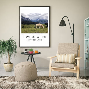 Póster Fotografía de viaje de vaca de los Alpes suizos Su