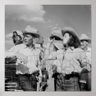 Póster Fotografía de Vintage Cowgirl y Cowboy