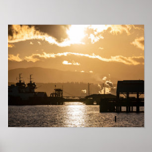 Póster Fotografía de Washington State Ferries al Atardece