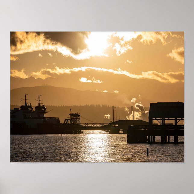 Póster Fotografía de Washington State Ferries al Atardece (Frente)