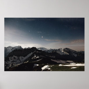 PÓSTER FOTOGRAFÍA DEL PAISAJE DE MONTAÑA NEGRA Y BLANCA