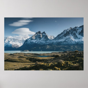 PÓSTER FOTOGRAFÍA DEL PAISAJE DE MONTAÑA NEGRA Y BLANCA