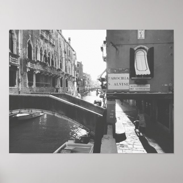 Póster Fotografía en blanco y negro Canal de Venecia (Frente)