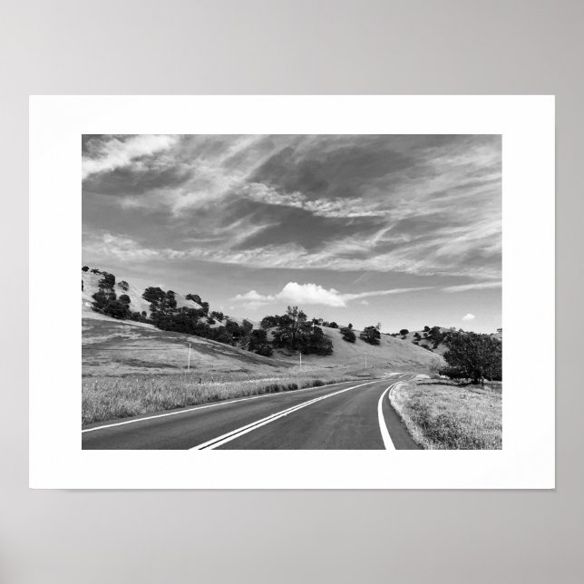 Póster Fotografía en blanco y negro de Grey Road Californ (Frente)