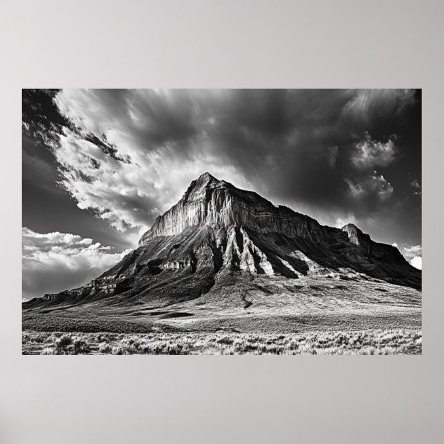 Póster Fotografía en blanco y negro de la montaña que due (Frente)