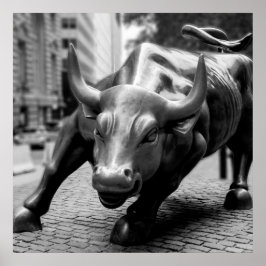 Póster Fotografía en blanco y negro de Wall Street Bull