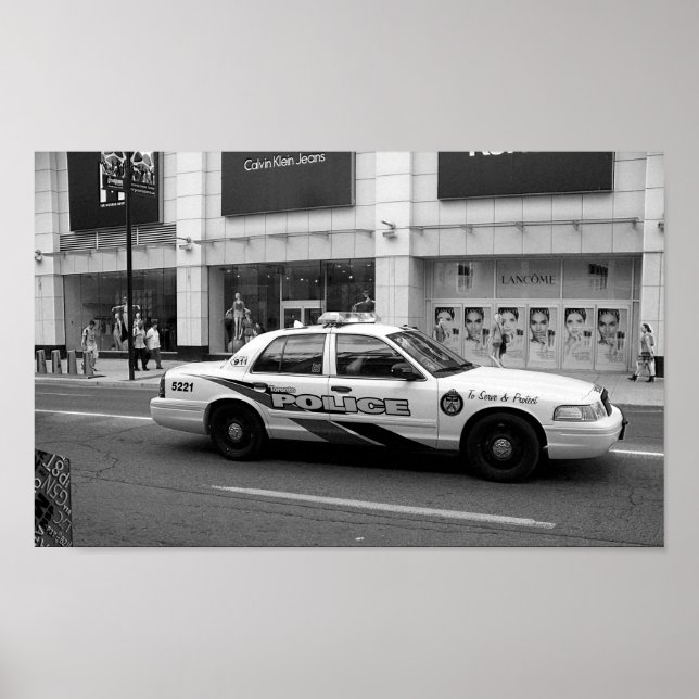Póster Fotografía En Blanco Y Negro Del Auto De La Policí (Frente)