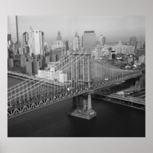 Póster Fotografía en blanco y negro del puente Manhattan