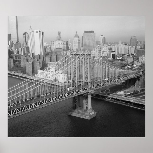 Póster Fotografía en blanco y negro del puente Manhattan (Frente)