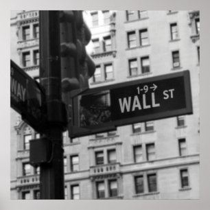 Póster Fotografía en blanco y negro del Rótulo de Wall St