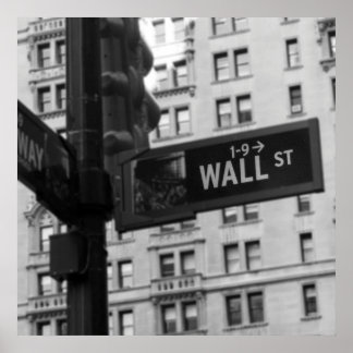 Póster Fotografía en blanco y negro del Rótulo de Wall St