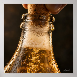 Póster Fotografía macro de burbujas en botella de sidra