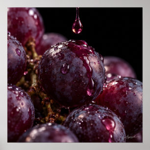 Póster Fotografía macro de racimo de uvas bañadas por el