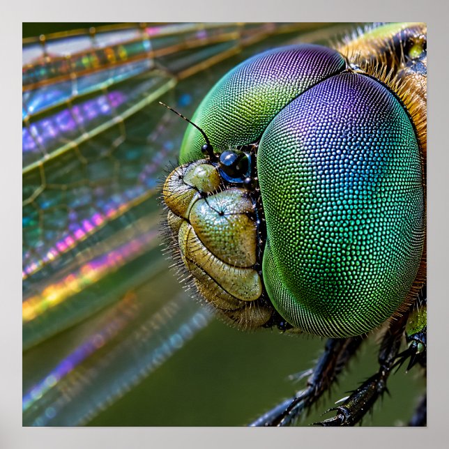 Póster Fotografía macro del ojo compuesto de libélula (Frente)