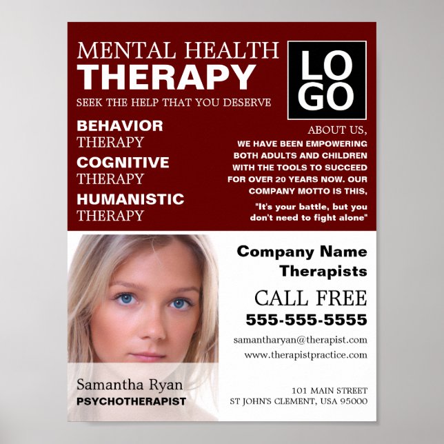 Póster Fotografía personalizada, psicoterapeuta, terapia (Frente)