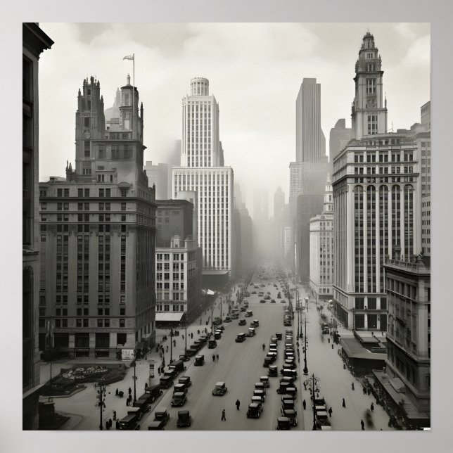 Póster Fotografía sepia de Chicago en los años 20 (Frente)