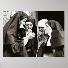 Póster Fotografía vintage de las monjas fumando 24x18in