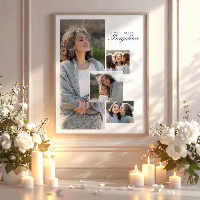 Póster Fotos Colage Tributo Memorial Regalo de Duelo (Memorial Tribute Photo Collage Bereavement Gift Poster, Funeral Favors)