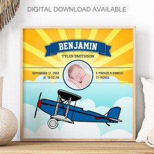 Póster Fotos de bebé en avión azul piloto pequeño Estadís