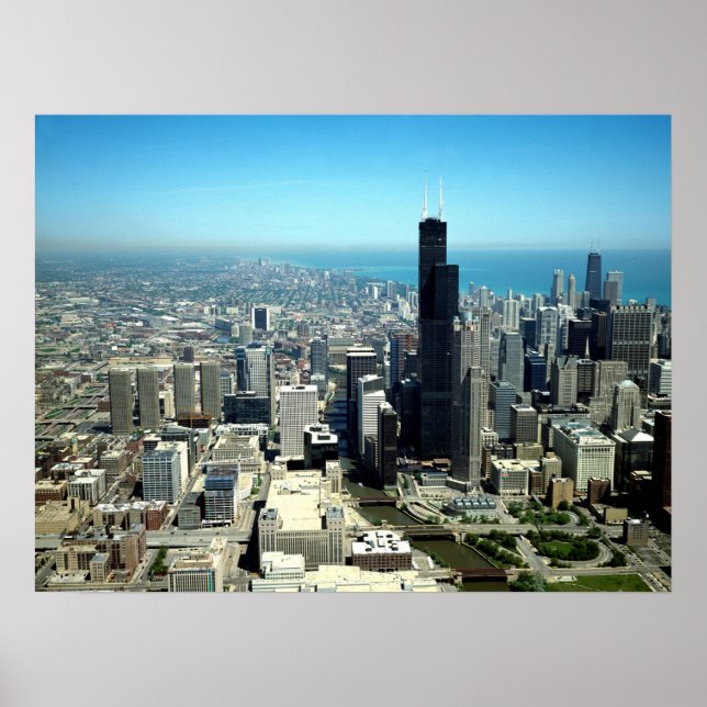 Póster Fotos de Chicago: Vista aérea en el horizonte (Frente)