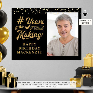 Póster Fotos de cumpleaños Año Oro Negro en proceso