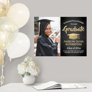 Póster Fotos de felicitaciones cepillado negro y graduaci
