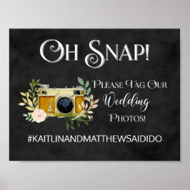 Póster Fotos de Letrero de Boda en Pizarra Hashtag