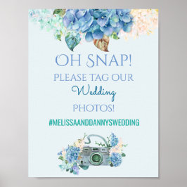 Póster Fotos de Letrero de Boda Hashtag Hortensias Azules