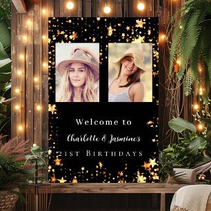 Póster Fotos de oro negro estrellas 2 personas cumpleaños