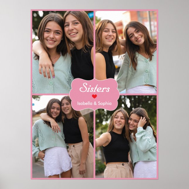 Póster Fotos de Personalizados rosados de hermanas o BFF  (Frente)