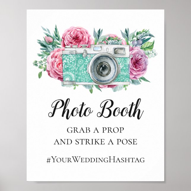 Póster Fotos del cartel de boda boho. Etiqueta floral (Frente)
