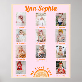 Póster Fotos del primer año del mes en color rosa diverti