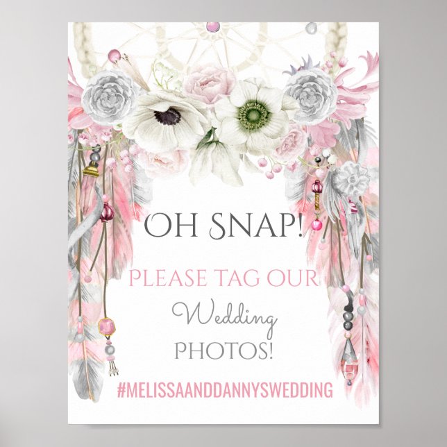 Póster Fotos del Rótulo de Dream Catcher Tribal Boho Boda (Frente)