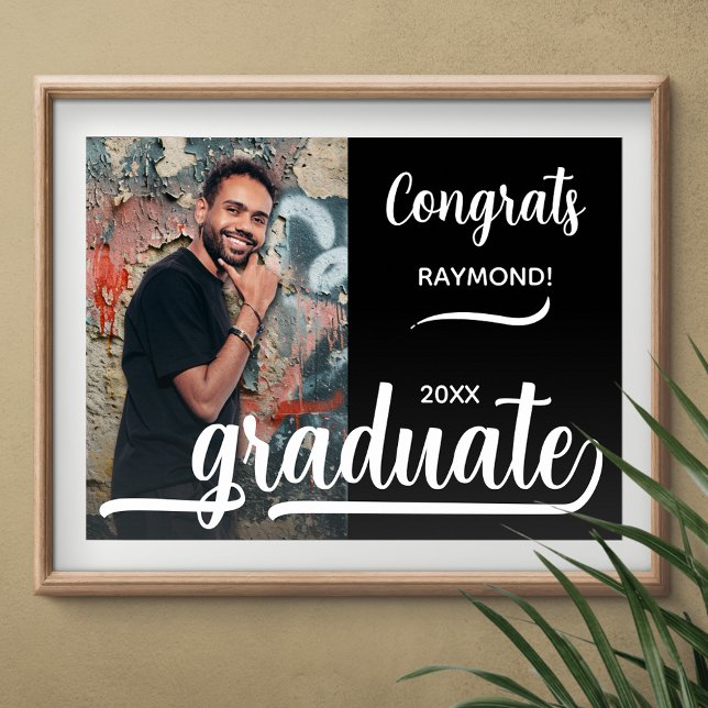 Póster Fotos modernas felicitaciones a graduados negros (Congrats Graduate black poster with your photo, INSTANT DOWNLOAD and/or PRINTED)