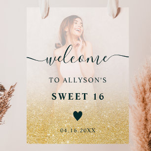 Póster Fotos sombrías purpurinas de oro Bienvenida Sweet 